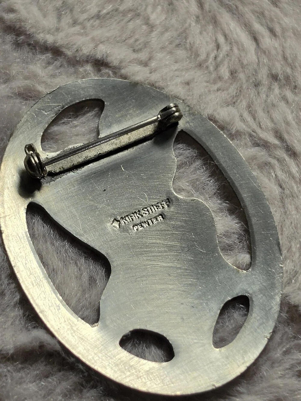 Kirk Steiff Pewter Engraved Daffodil Floral Oval Silver Tone Pendant
